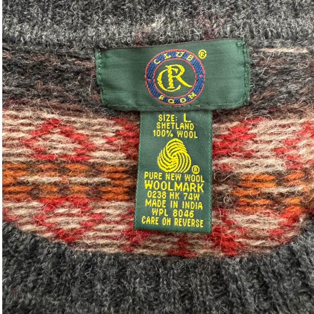Vintage 90s Club Room Shetland Wool Fair Isle Nordic Grandpa Sweater Mens L - Picture 8 of 9